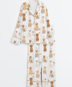 Women's Golden Retriever Cottagecore Long Sleeve Satin Pajama Set