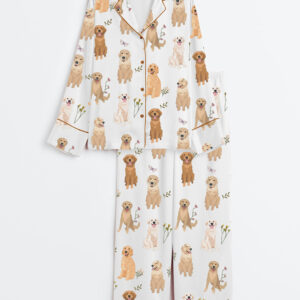Women's Golden Retriever Cottagecore Long Sleeve Satin Pajamas Set