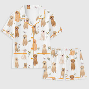Women's Golden Retriever Cottagecore Short Sleeve Pocket Cotton Pajama Set