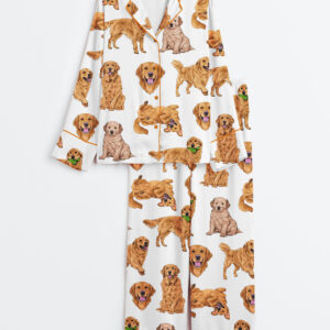Women's Golden Retriever Dog Lover Long Sleeve Satin Pajama Set