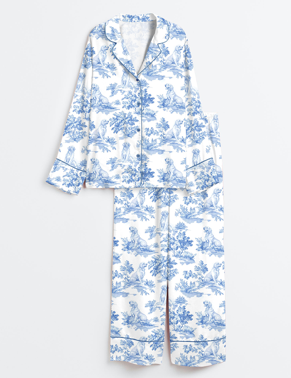 Women's Golden Retriever Dog Lover Long Sleeve Satin Pajamas Set