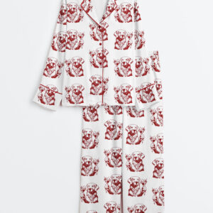 Women's Golden Retriever Espresso Martini Long Sleeve Satin Pajamas Set