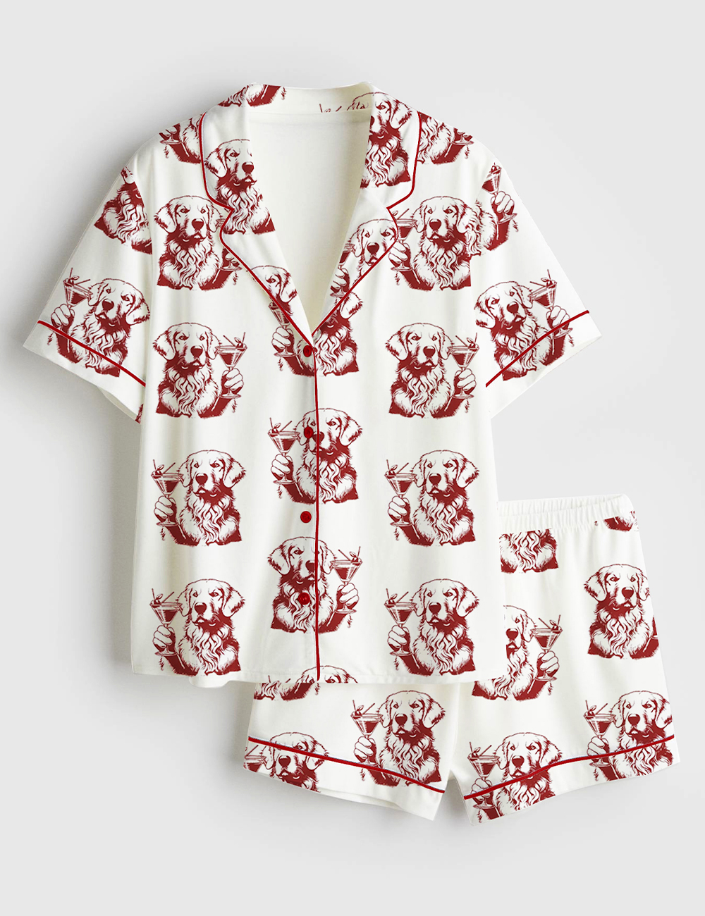 Women's Golden Retriever Espresso Martini Short Sleeve Satin Pajama Set