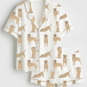 Women's Golden Retriever Short Sleeve Satin Pajama Set