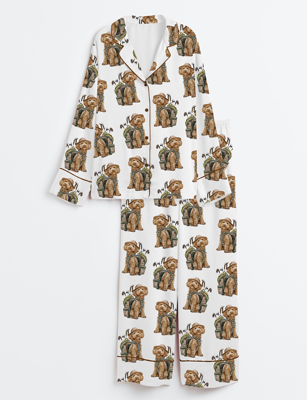 Womenâ€™s Goldendoodle Golf Dog Playing Golf Long Sleeve Satin Pajama Set