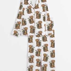 Women's Goldendoodle Golf Dog Playing Golf Long Sleeve Satin Pajamas Set