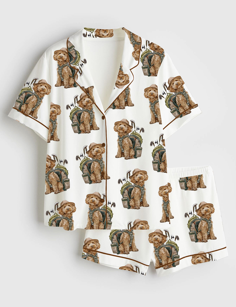 Womenâ€™s Goldendoodle Golf Dog Playing Golf Short Sleeve Satin Pajama Set