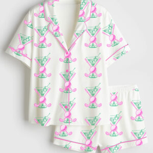 Womenâ€™s Golf Cocktail Club Summer Design Short Sleeve Satin Pajama Set