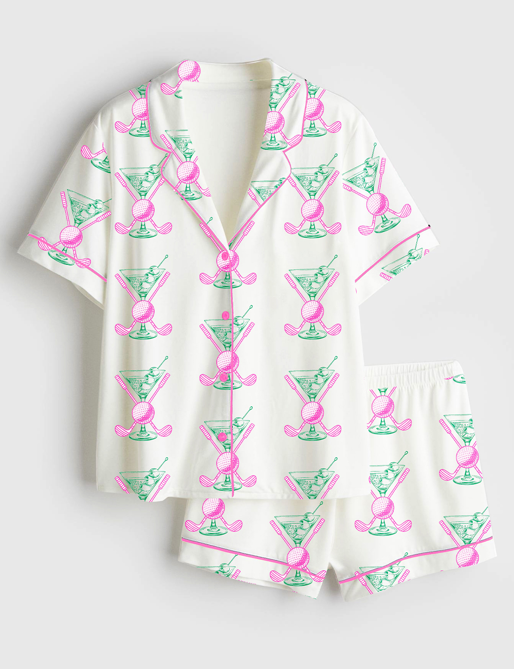 Womenâ€™s Golf Cocktail Club Summer Design Short Sleeve Satin Pajama Set