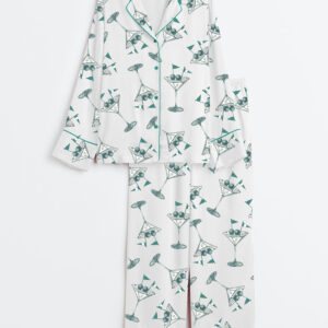 Womenâ€™s Golf Martini Augusta Masters Golf Tournament Preppy Cocktails Print Long Sleeve Satin Pajama Set