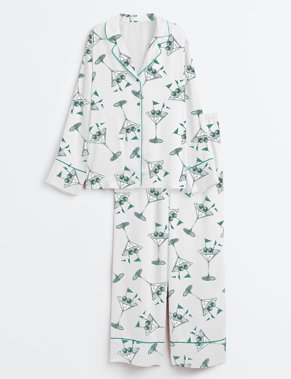 Womenâ€™s Golf Martini Augusta Masters Golf Tournament Preppy Cocktails Print Long Sleeve Satin Pajama Set