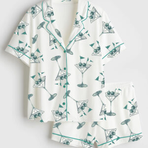 Womenâ€™s Golf Martini Augusta Masters Golf Tournament Preppy Cocktails Print Short Sleeve Satin Pajama Set