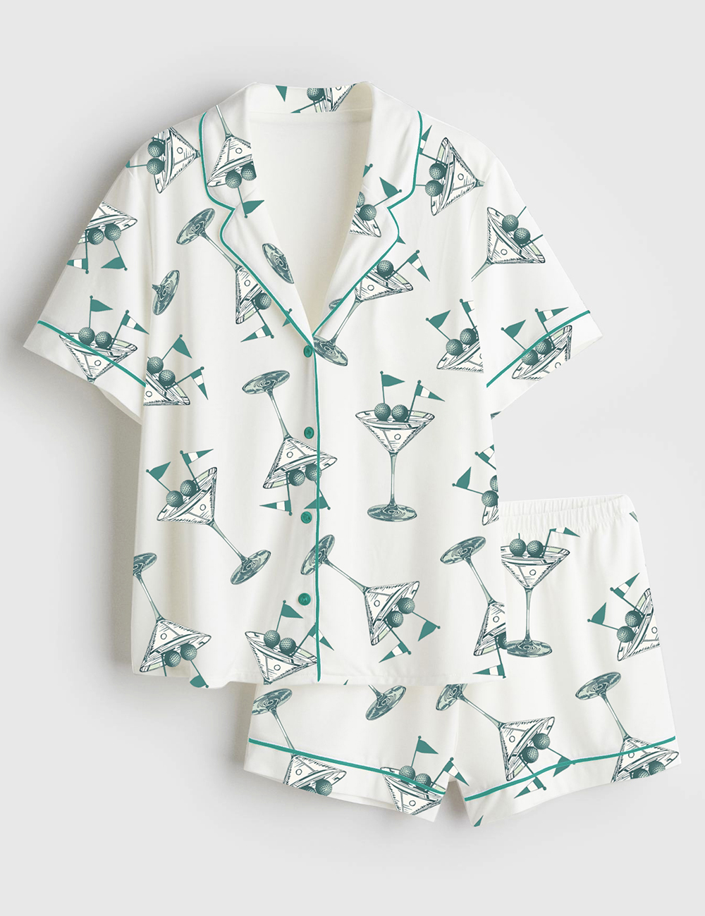 Womenâ€™s Golf Martini Augusta Masters Golf Tournament Preppy Cocktails Print Short Sleeve Satin Pajama Set