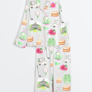 Womenâ€™s Golf Masters Augusta Watercolor Golf Print Long Sleeve Satin Pajama Set