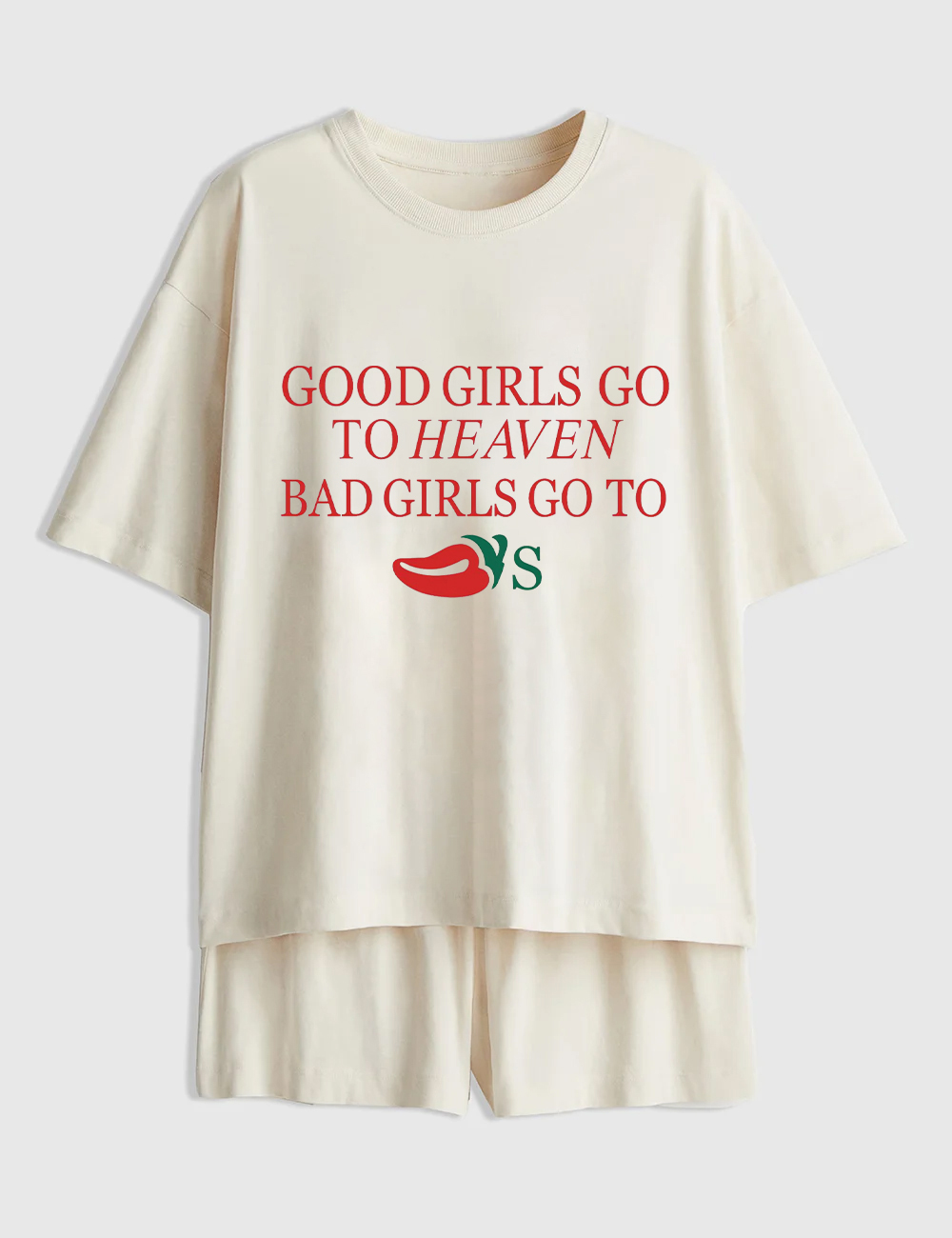 Women's Good Girls Go To Heaven Bad Girls Go To Chili's Short Sleeve Pajamas Set