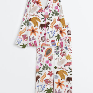 Women's Gorgeous Colours Art Painting Long Sleeve Satin Pajama Set