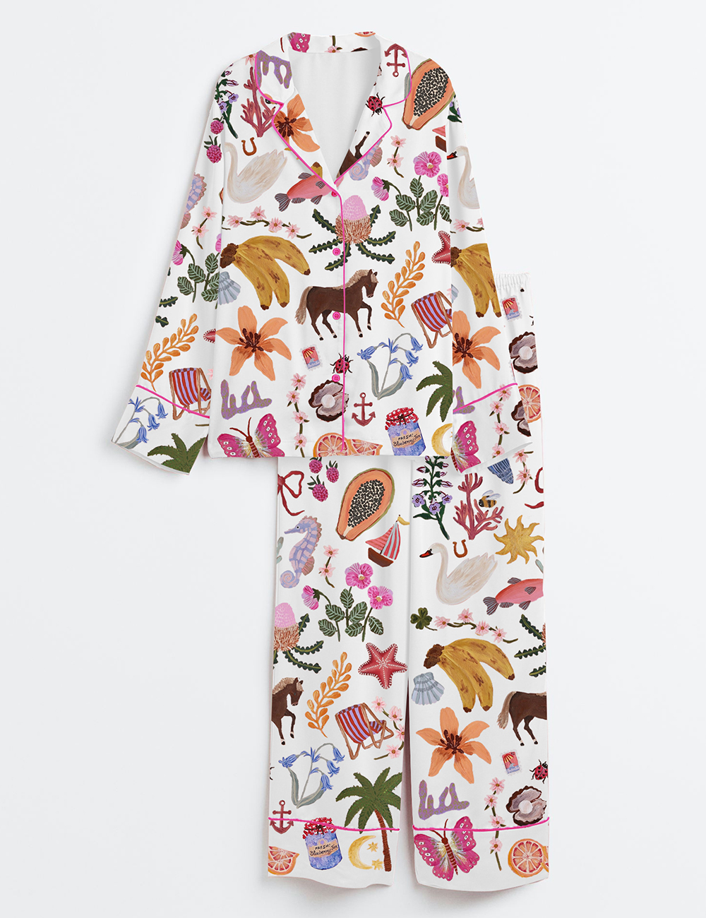 Women's Gorgeous Colours Art Painting Long Sleeve Satin Pajamas Set