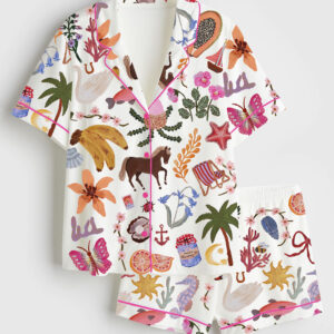 Women's Gorgeous Colours Art Painting Short Sleeve Satin Pajama Set