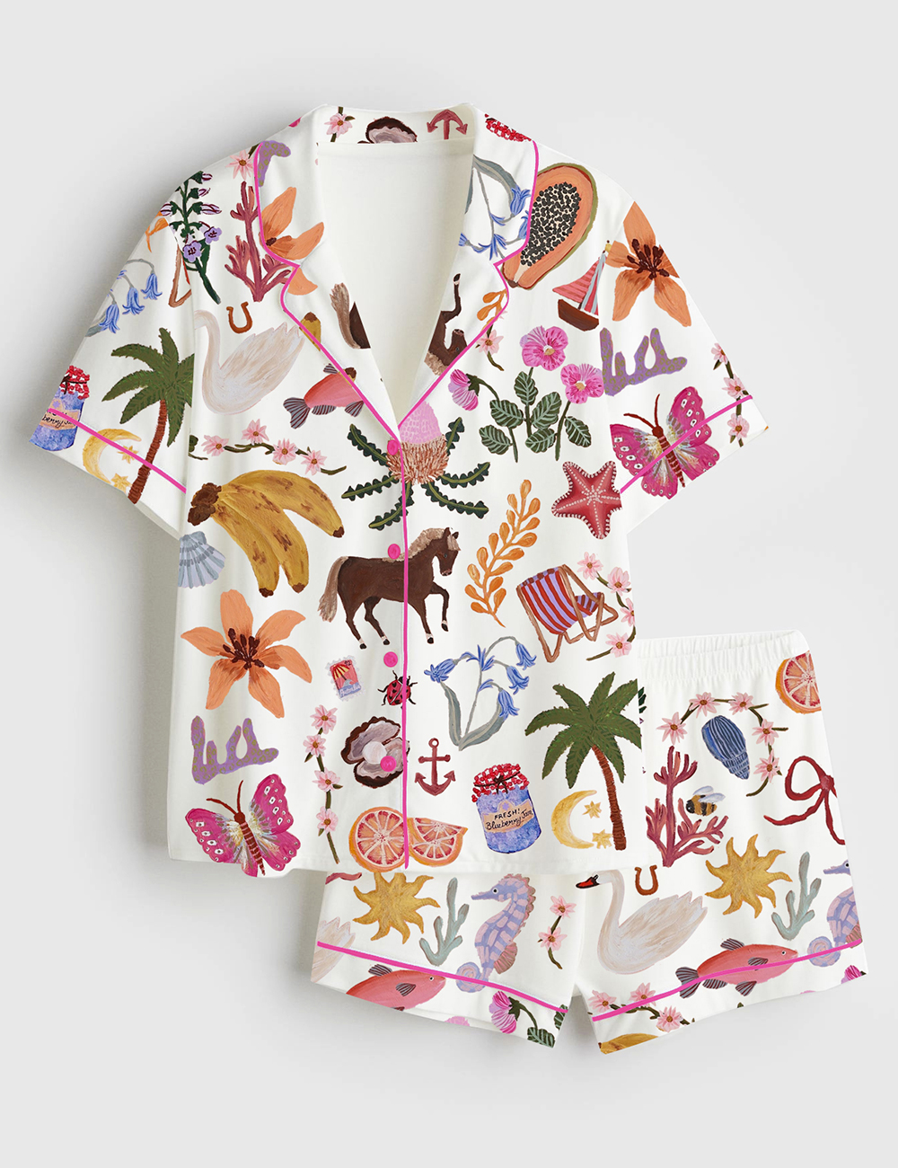 Women's Gorgeous Colours Art Painting Short Sleeve Satin Pajama Set