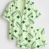 Womenâ€™s Green Tinis And Weenies Dirty Martini Party Print Short Sleeve Satin Pajama Set