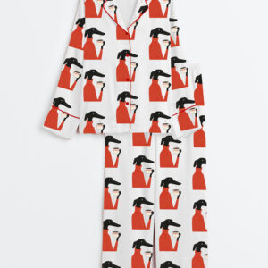 Womenâ€™s Greyhound Coffee Long Sleeve Satin Pajama Set