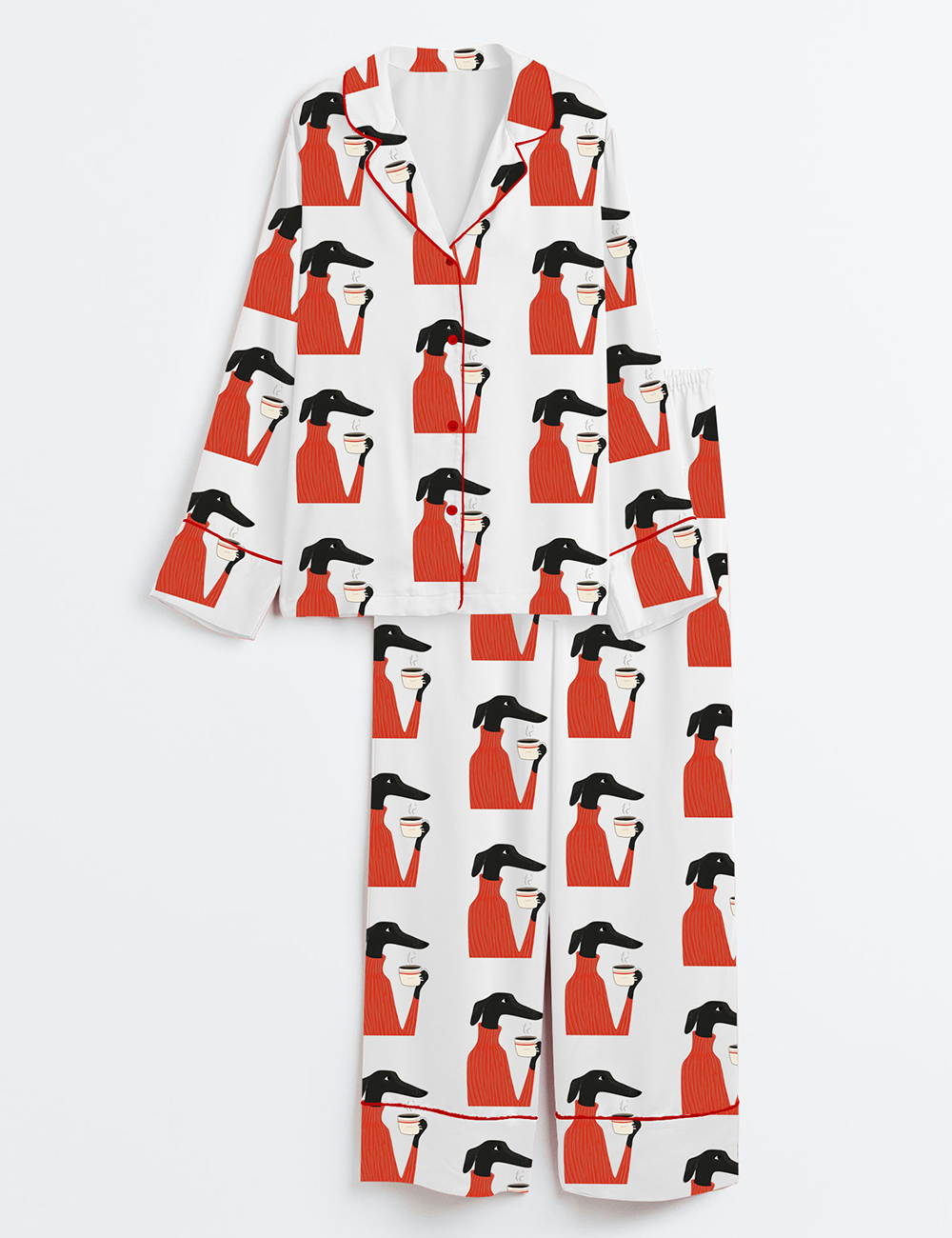 Womenâ€™s Greyhound Coffee Long Sleeve Satin Pajama Set