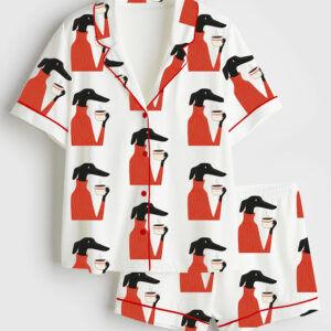 Womenâ€™s Greyhound Coffee Short Sleeve Satin Pajama Set