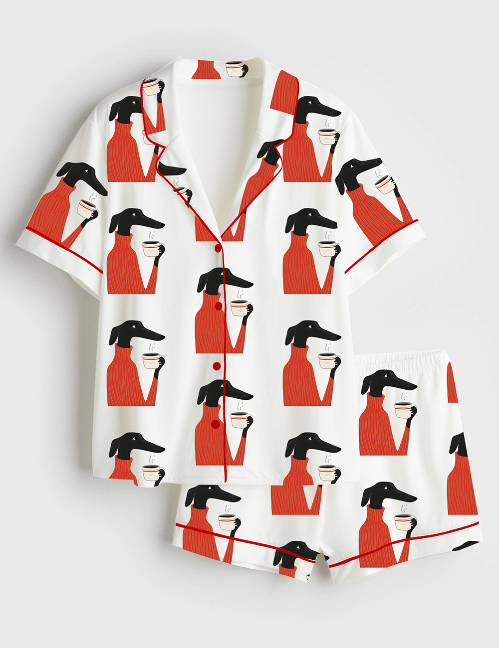 Womenâ€™s Greyhound Coffee Short Sleeve Satin Pajama Set