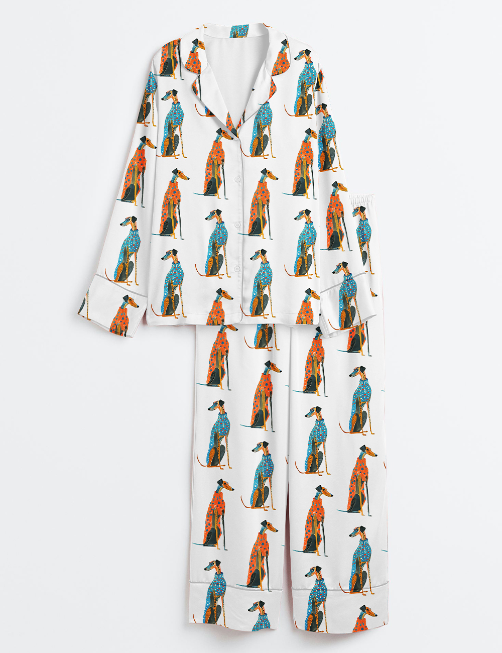 Womenâ€™s Greyhound Dog Greyhound Lover Long Sleeve Satin Pajama Set