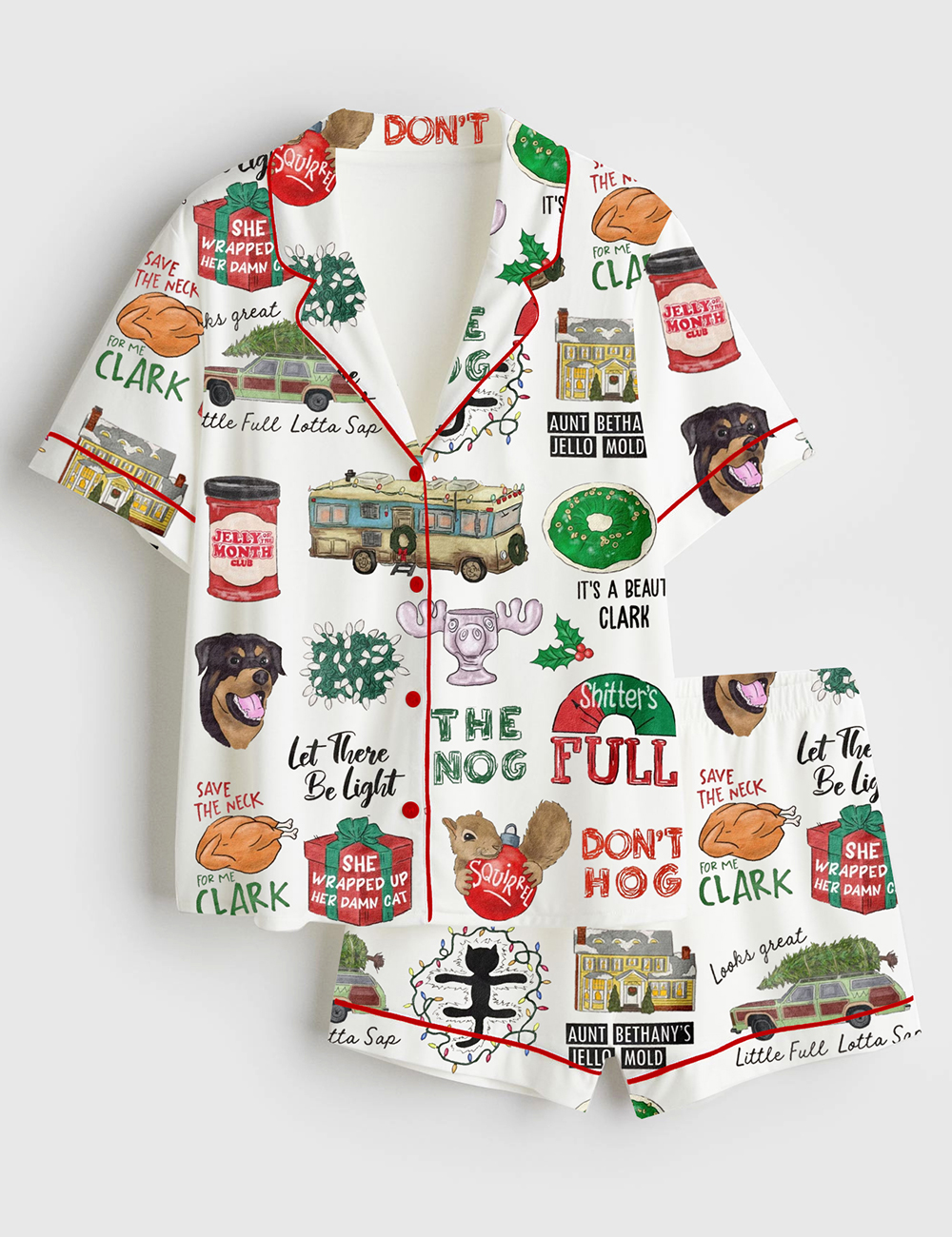 Womenâ€™s Griswold It's A Beaut Clark Christmas Vacation Jolliest Bunch Shitters Full Short Sleeve Satin Pajama Set