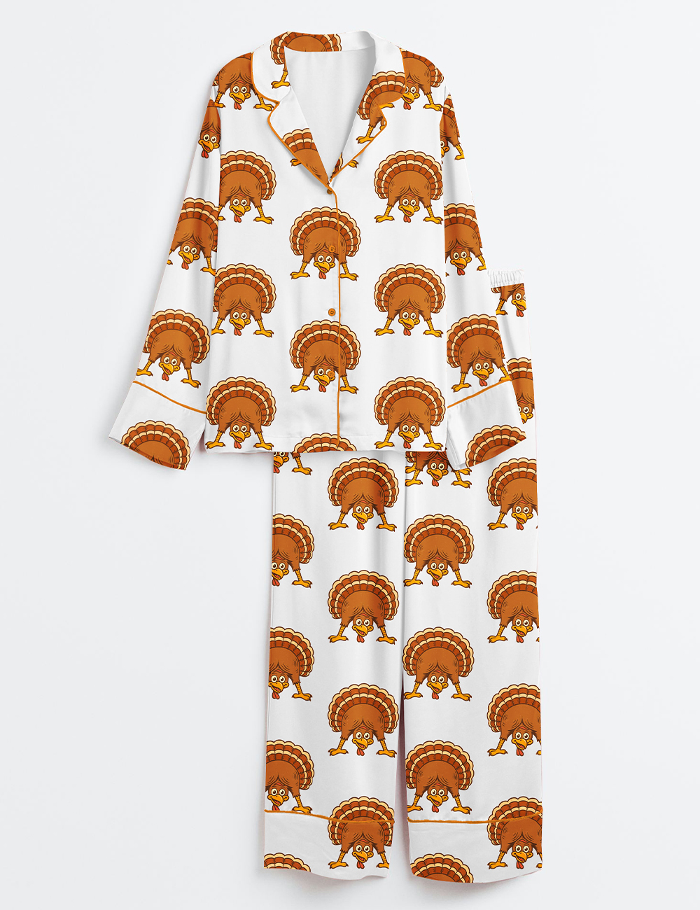 Women’s Guess What Turkey Butt Thanksgiving Gobble Till You Wobble Long Sleeve Satin Pajama Set