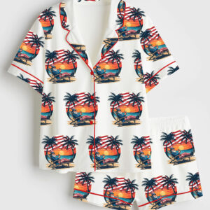 Women's Gulf Of America Short Sleeve Satin Pajama Set