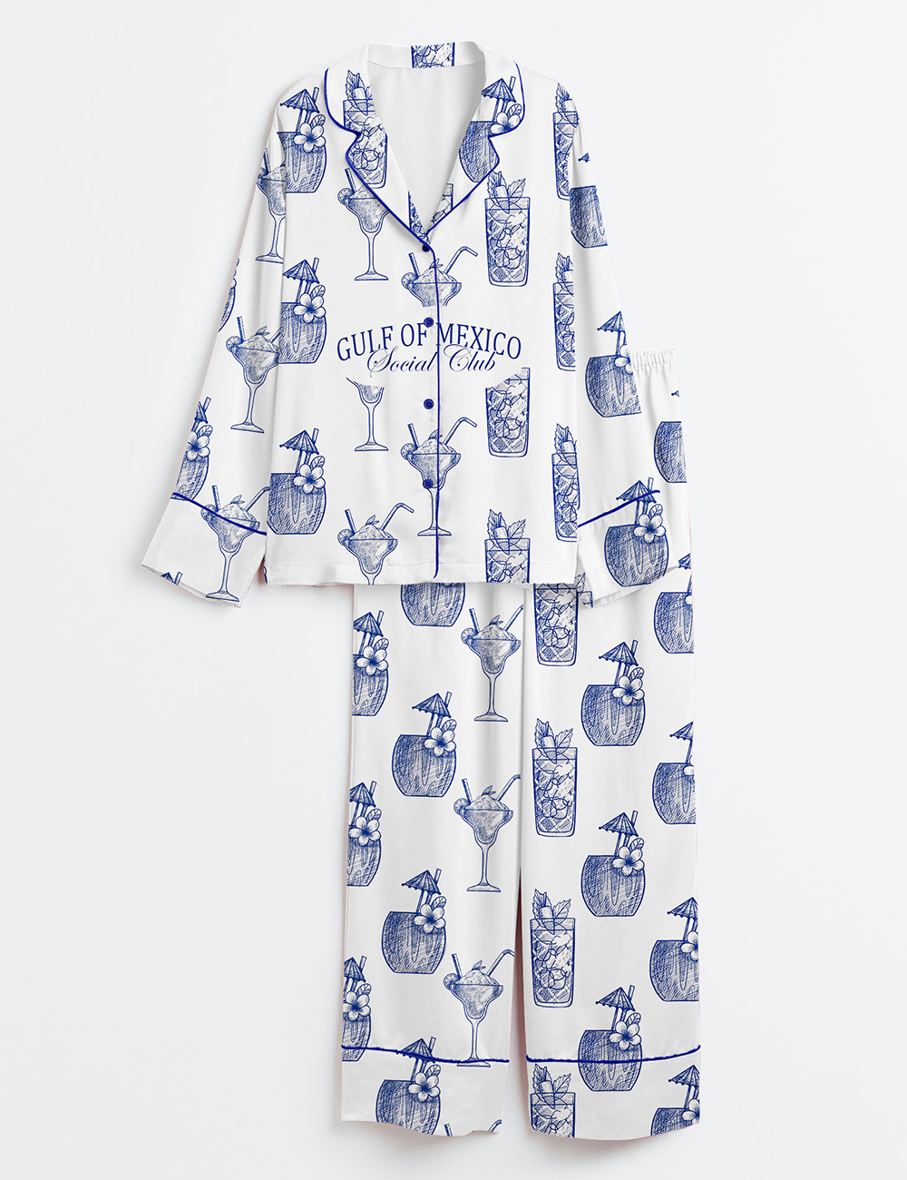 Women's Gulf Of America Social Club Long Sleeve Satin Pajamas Set