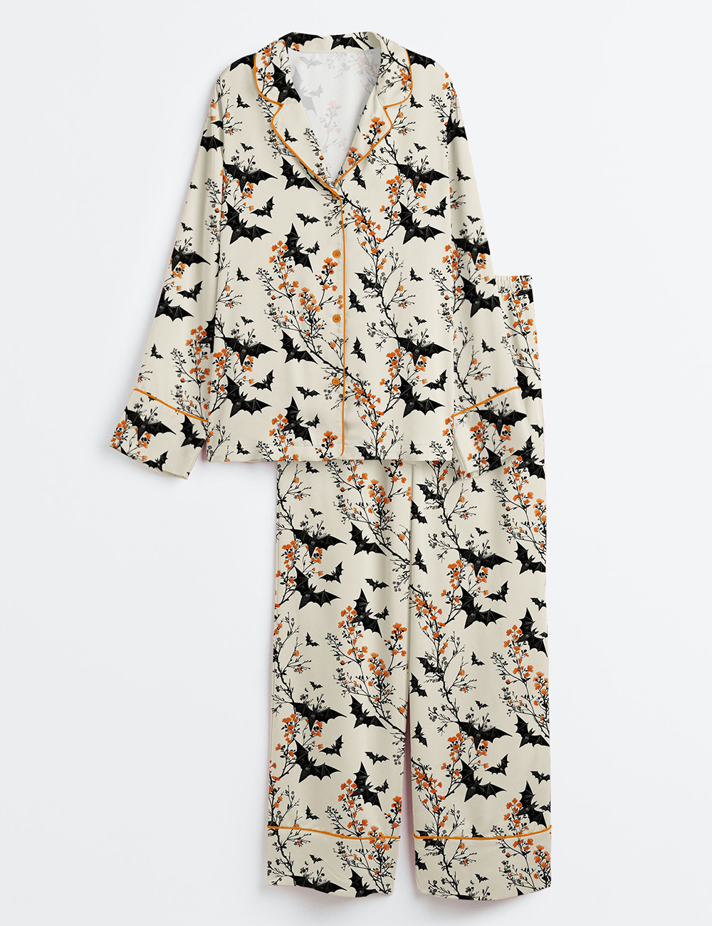 Womenâ€™s Halloween Bat Long Sleeve Satin Pajama Set