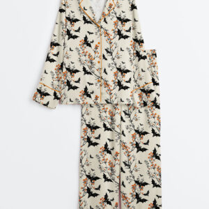 Women's Halloween Bat Long Sleeve Satin Pajamas Set