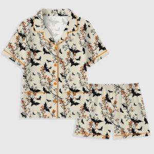 Women's Halloween Bat Short Sleeve Pocket Cotton Pajama Set
