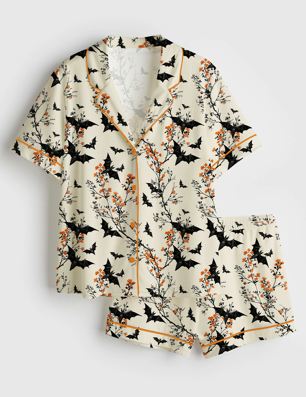 Womenâ€™s Halloween Bat Short Sleeve Satin Pajama Set