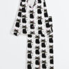 Women's Halloween Black Cat With Knife Long Sleeve Satin Pajama Set