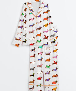 Women's Halloween Dachshund Dog Lover Long Sleeve Satin Pajama Set