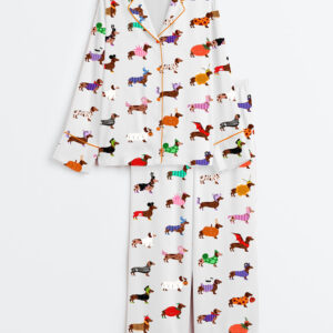 Womenâ€™s Halloween Dachshund Dog Lover Long Sleeve Satin Pajama Set