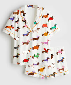Women's Halloween Dachshund Dog Lover Short Sleeve Satin Pajama Set