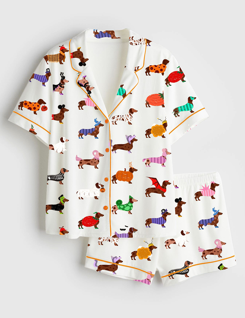 Womenâ€™s Halloween Dachshund Dog Lover Short Sleeve Satin Pajama Set