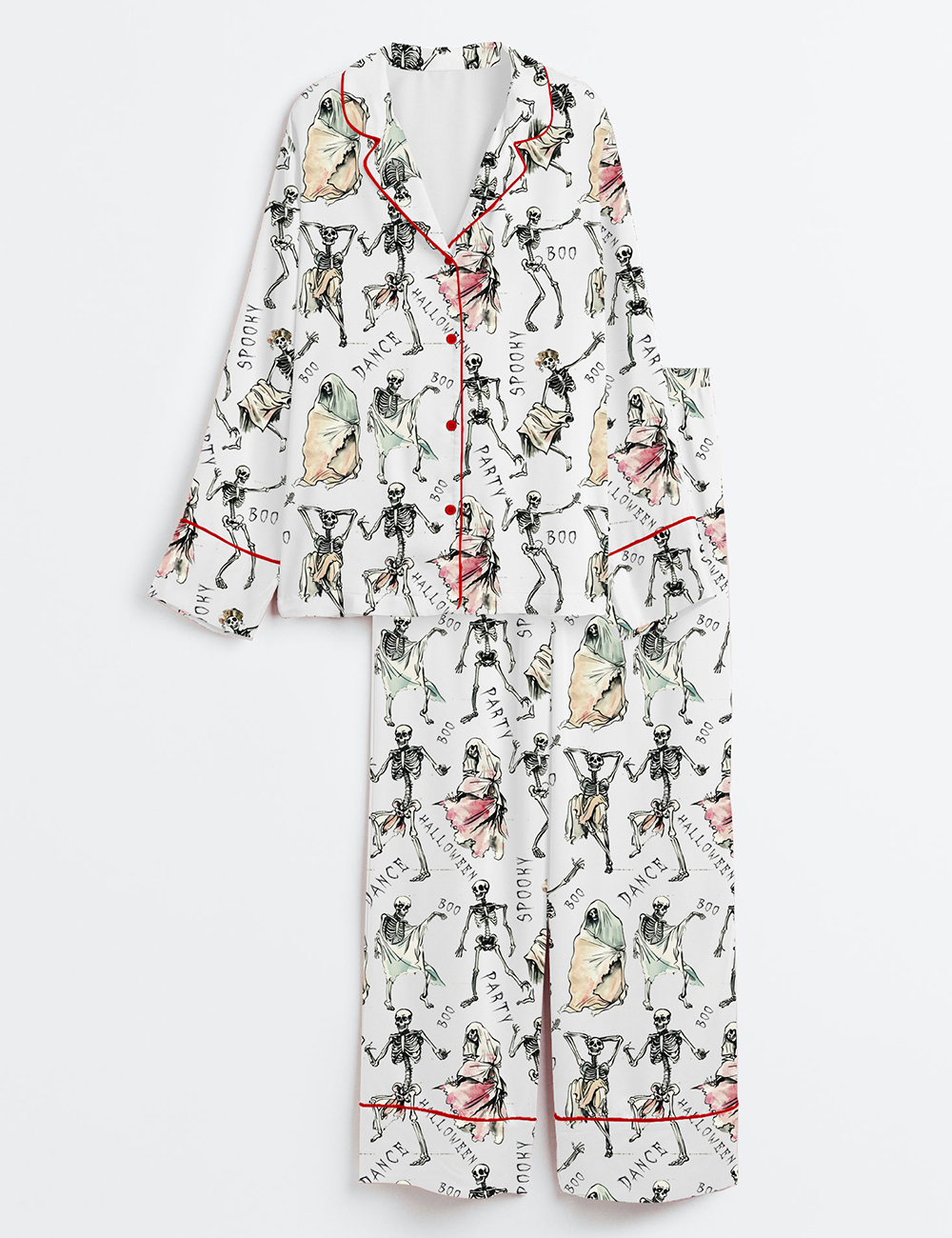 Womenâ€™s Halloween Dancing Skeleton Long Sleeve Satin Pajama Set