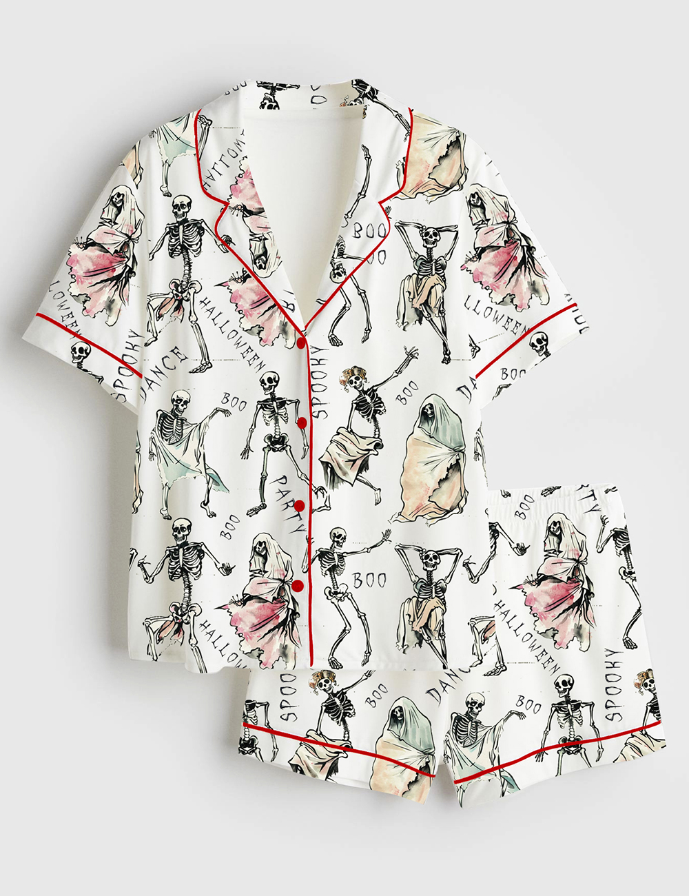 Womenâ€™s Halloween Dancing Skeleton Short Sleeve Satin Pajama Set