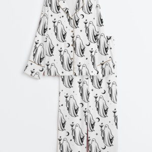 Womenâ€™s Halloween Ghost Cocktail Espresso Martini Long Sleeve Satin Pajama Set