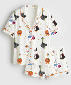 Women's Halloween Goose Short Sleeve Satin Pajama Set