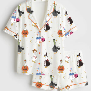 Womenâ€™s Halloween Goose Short Sleeve Satin Pajama Set