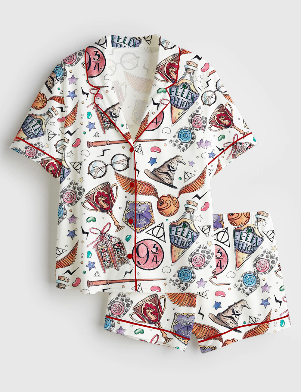 Women's Halloween HP Wizard School Wizard Academy Magic School Short Sleeve Satin Pajamas Set