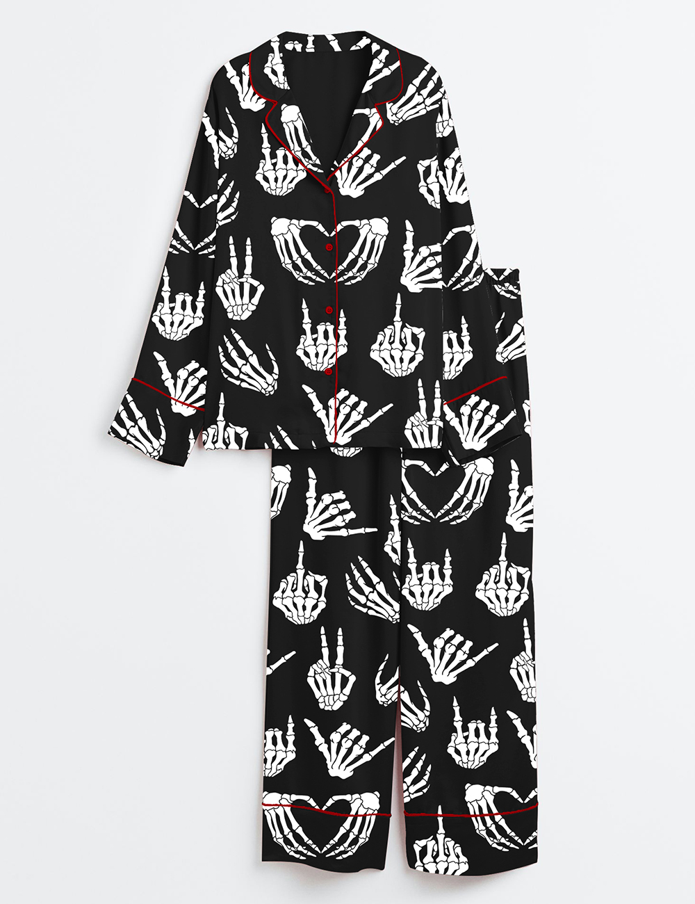 Womenâ€™s Halloween Skeleton Hand Long Sleeve Satin Pajama Set
