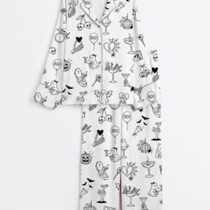 Womenâ€™s Halloween Spooky Witchy Bachelorette Long Sleeve Satin Pajama Set